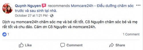 Cảm nhận của Nguyễn Thị Diễm Quỳnh sau khi sử dụng dịch vụ Chăm sóc Bé sau sinh