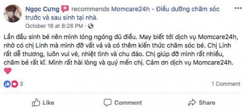 Cảm nhận của Lê Hồ Song Ngọc sau khi sử dụng dịch vụ Chăm sóc Bé sau sinh