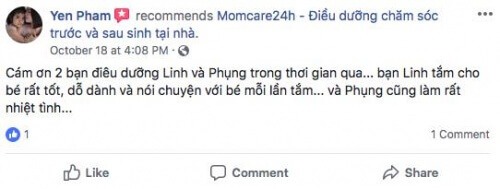 Cảm nhận của Phạm Thị Ngọc Yến sau khi sử dụng dịch vụ Chăm sóc Bé sau sinh