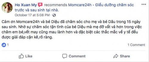 Cảm nhận của Hồ Xuân My sau khi sử dụng dịch vụ Chăm sóc Bé sau sinh