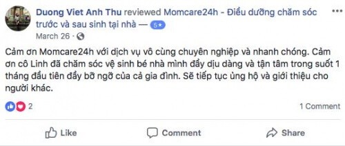 Cảm nhận của Dương Việt Anh Thư sau khi sử dụng dịch vụ Chăm sóc Bé sau sinh