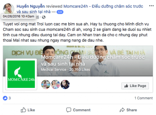 Cảm nhận của Chị Huyền Nguyễn sau khi sử dụng dịch vụ tại Momcare24h