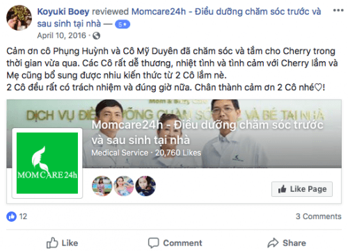 Cảm nhận của Chị Koyuki Boey sau khi sử dụng dịch vụ tại Momcare24h