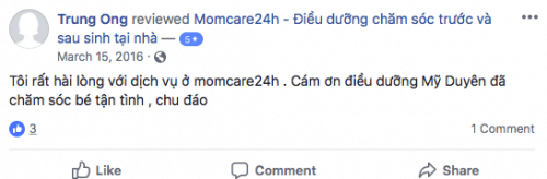 Cảm nhận của Trung Ong sau khi sử dụng dịch vu Momcare24h 