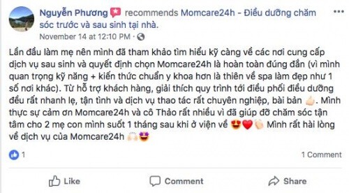 Cảm nhận của Hà Phương sau khi sử dụng dịch vụ Chăm sóc Mẹ và Bé 