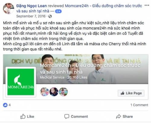 Cảm nhận của Đặng Ngọc Loan sau khi sử dụng dịch vụ Chăm sóc Mẹ