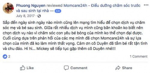 Cảm nhận của Nguyễn Phương sau khi sử dụng dịch vụ Chăm sóc Mẹ và Bé 