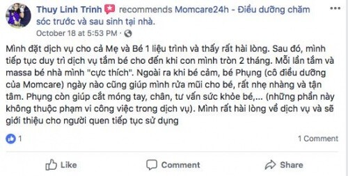 Cảm nhận của Chị Thuy Linh Trinh sau khi sử dụng dịch vụ Tắm Bé 