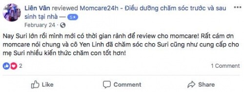 Cảm nhận của Chị Võ Thị Thu Vân sau khi sử dụng dịch vụ tại Momcare24h