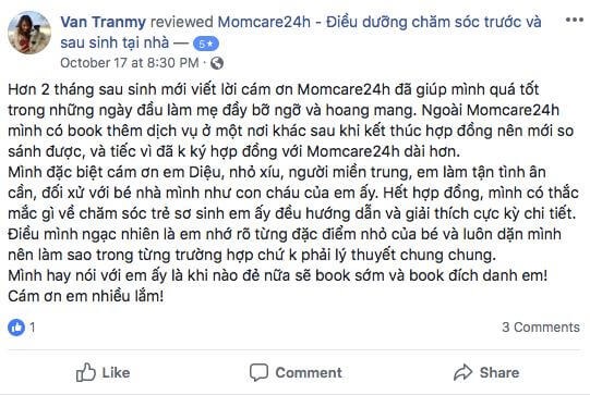 Cảm nhận của Trần Mỹ Vân sau khi sử dụng dịch vụ Chăm sóc Bé