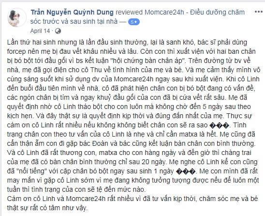 Cảm nhận của Trần Nguyễn Quỳnh Dung sau khi sử dụng dịch vụ Chăm sóc Bé 