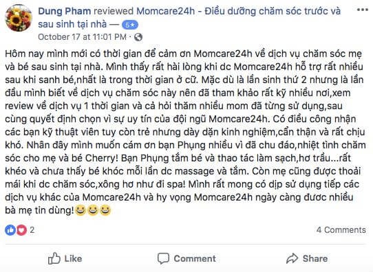 Cảm nhận của Phạm Ngọc Thùy Dung sau khi sử dụng dịch vụ Chăm sóc Mẹ và Bé 