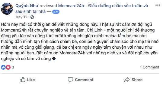 Cảm nhận của Chị Nguyễn Phạm Quỳnh Như sau khi sử dụng dịch vụ chăm sóc bé 