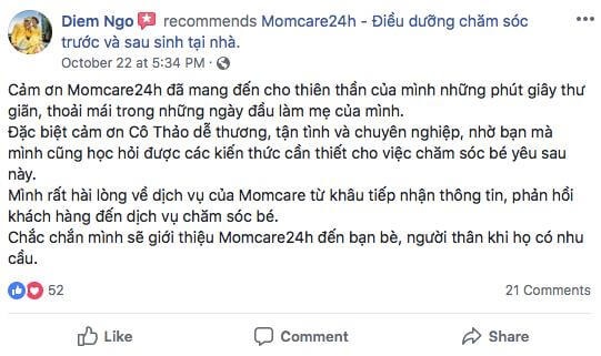 Cảm nhận của Ngô Thị Diễm sau khi sử dụng dịch vu Tắm Bé và Chăm sóc Bé 