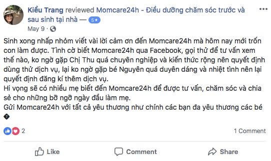 Cảm nhận của Nguyễn Thị Kiều Trang sau khi sử dụng dịch vụ Tắm Bé Và Chăm sóc Bé 